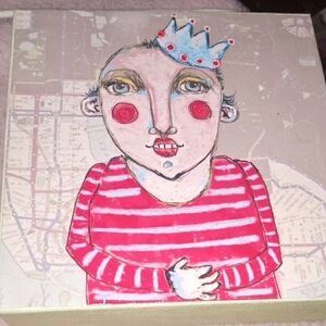 Whimsical Art Canvas with Red and Blue Accents